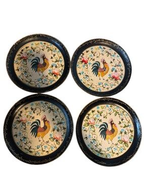 ✨🐓 Vintage ISCO Hand-Painted Rooster Print Paper Mache Decorative Plates